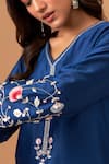 Anantaa By Roohi_Blue Silk Chanderi Sequins, Thread Work V Neck Embroidered Kurta _at_Aza_Fashions