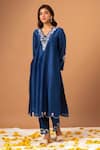 Buy_Anantaa by Roohi_Blue Silk Chanderi Embroidered Sequins V Neck Kurta _at_Aza_Fashions