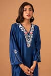 Shop_Anantaa by Roohi_Blue Silk Chanderi Embroidered Sequins V Neck Kurta _Online_at_Aza_Fashions