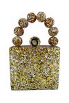 Oceana Clutches_Gold Glitter Resin Square Bag With Detachable Sling_Online_at_Aza_Fashions