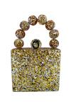 Shop_Oceana Clutches_Gold Glitter Resin Square Bag With Detachable Sling_at_Aza_Fashions