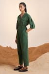 Cord_Green Cotton Crinkle Embroidered Thread Running Stitch Top Jumpsuit _Online_at_Aza_Fashions