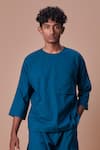 Buy_MATI_Blue 100% Cotton Plain Handwoven Cross Pocket T-shirt _at_Aza_Fashions