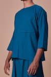 MATI_Blue 100% Cotton Plain Handwoven Cross Pocket T-shirt _at_Aza_Fashions