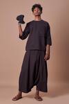Buy_MATI_Black 100% Cotton Handwoven T-shirt And Harem Pant Set_at_Aza_Fashions