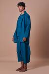 Buy_Mati_Blue Cotton Handwoven Jacket And Harem Pant Set_Online_at_Aza_Fashions