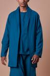 Shop_Mati_Blue Cotton Handwoven Jacket And Harem Pant Set_Online_at_Aza_Fashions