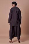 Shop MATI_1 Black 100% Cotton Shawl Collar Handwoven Jacket And Harem Pant Set at Aza Fashions Shop_MATI_1_Black 100% Cotton Shawl Collar Handwoven Jacket And Harem Pant Set_at_Aza_Fashions