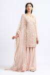Nitika Gujral_Pink Georgette Embroidered Floral V Neck 3d Kurta Set _Online_at_Aza_Fashions