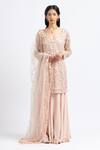 Buy_Nitika Gujral_Pink Georgette Embroidered Floral V Neck 3d Kurta Set _Online_at_Aza_Fashions