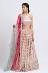 Buy_Nitika Gujral_White Tulle Embroidered Resham Leaf Neck Floral Bridal Lehenga Set _Online_at_Aza_Fashions