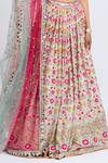 Nitika Gujral_White Tulle Embroidered Resham Leaf Neck Floral Bridal Lehenga Set _at_Aza_Fashions