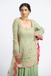 Shop_Nitika Gujral_Green Net, Georgette Floral Sweetheart Neck Embroidered Kurta Sharara Set _Online_at_Aza_Fashions