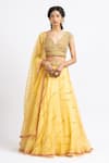 Buy_Nitika Gujral_Yellow Organza Embroidered Bead V Neck Lehenga Set _at_Aza_Fashions