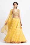 Nitika Gujral_Yellow Organza Embroidered Bead V Neck Lehenga Set _Online_at_Aza_Fashions