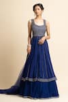 Buy_Nitika Gujral_Blue Georgette Embroidered Sequin U Neck Kurta Lehenga Set _at_Aza_Fashions