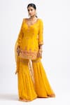 Nitika Gujral_Yellow Georgette Embroidered Zari V Neck Kurta Gharara Set _Online_at_Aza_Fashions