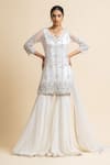 Buy_Nitika Gujral_White Georgette Embroidered Mukaish V Neck Kurta Gharara Set _at_Aza_Fashions