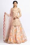 Buy_Nitika Gujral_Peach Georgette Embroidered Floral Scoop Neck Kurta Lehenga Set _at_Aza_Fashions