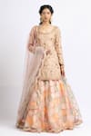 Nitika Gujral_Peach Georgette Embroidered Floral Scoop Neck Kurta Lehenga Set _Online_at_Aza_Fashions