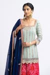 Shop_Nitika Gujral_Blue Georgette French Knots, Gota Square Floral Embroidered Kurta Sharara Set _Online_at_Aza_Fashions
