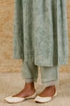 Shop_Devnaagri_Green Organza, Shantoon, Kota Floral V Neck Print Kurta Palazzo Set _Online_at_Aza_Fashions