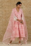 Devnaagri_Pink Kota Printed Floral V Neck Kurta Palazzo Set For Women_Online_at_Aza_Fashions