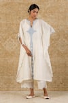 Buy_Devnaagri_White Chanderi Embroidered Floral Notched Kaftan And Palazzo Set _at_Aza_Fashions