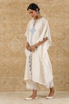 Devnaagri_White Chanderi Embroidered Floral Notched Kaftan And Palazzo Set _Online_at_Aza_Fashions