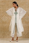 Buy_Devnaagri_White Chanderi Embroidered Floral Notched Kaftan And Palazzo Set _at_Aza_Fashions