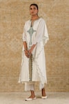 Devnaagri_White Chanderi Embroidered Floral Notched Kaftan And Palazzo Set _Online_at_Aza_Fashions