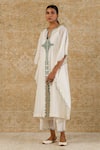 Buy_Devnaagri_White Chanderi Embroidered Floral Notched Kaftan And Palazzo Set _Online_at_Aza_Fashions