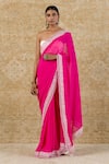 Buy_Devnaagri_Pink Georgette Embroidered Floral Sweetheart Neck Saree With Corset _at_Aza_Fashions