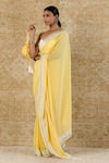 Buy_Devnaagri_Yellow Georgette Embroidered Floral Sweetheart Neck Scallop Saree With Corset _Online_at_Aza_Fashions