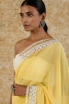 Shop_Devnaagri_Yellow Georgette Embroidered Floral Sweetheart Neck Scallop Saree With Corset _at_Aza_Fashions