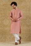 Buy_Devnaagri_Pink Cotton Silk Blend Plain Full Sleeve Kurta Set _at_Aza_Fashions