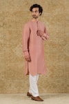 Devnaagri_Pink Cotton Silk Blend Plain Full Sleeve Kurta Set _Online_at_Aza_Fashions