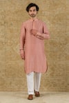 Buy_Devnaagri_Pink Cotton Silk Blend Plain Full Sleeve Kurta Set _Online_at_Aza_Fashions