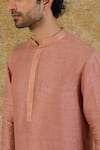 Devnaagri_Pink Cotton Silk Blend Plain Full Sleeve Kurta Set _at_Aza_Fashions