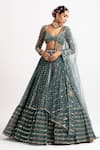 Vvani by Vani Vats_Green Lehenga And Blouse Georgette Dupatta  Net Lining Single Tiered Set _Online_at_Aza_Fashions