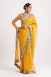 Buy_Vvani by Vani Vats_Yellow Blouse Georgette Saree Organza Embroidered Sequins V Mirror With _at_Aza_Fashions