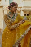 Shop_Vvani by Vani Vats_Yellow Blouse Georgette Saree Organza Embroidered Sequins V Mirror With _Online_at_Aza_Fashions