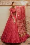 Buy_Vvani by Vani Vats_Peach Lehenga And Dupatta Organza Blouse Georgette Lining  Silk Bridal Set _at_Aza_Fashions