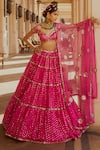 Buy_Vvani by Vani Vats_Pink Lehenga And Blouse Georgette Dupatta  Net Multi Tiered Bridal Set _at_Aza_Fashions