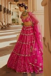 Buy_Vvani by Vani Vats_Pink Lehenga And Blouse Georgette Dupatta  Net Multi Tiered Bridal Set _Online_at_Aza_Fashions