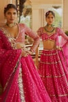 Shop_Vvani by Vani Vats_Pink Lehenga And Blouse Georgette Dupatta  Net Multi Tiered Bridal Set _Online_at_Aza_Fashions