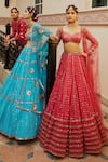 Buy_Vvani by Vani Vats_Pink Lehenga And Blouse Georgette Dupatta  Net Single Tiered Bridal Set _Online_at_Aza_Fashions