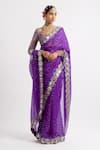 Shop Vvani By Vani Vats Purple Blouse Georgette Saree Organza Mirror, Sequins With Embroidered Online at Aza Fashions Shop_Vvani By Vani Vats_Purple Blouse Georgette Saree Organza Mirror, Sequins With Embroidered _Online_at_Aza_Fashions