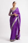 Vvani By Vani Vats Purple Blouse Georgette Saree Organza Mirror, Sequins With Embroidered at Aza Fashions Vvani By Vani Vats_Purple Blouse Georgette Saree Organza Mirror, Sequins With Embroidered _at_Aza_Fashions