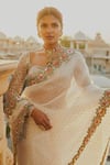 Buy_Vvani by Vani Vats_White Blouse: Georgette; Saree: Organza Embroidered Sequins V With For Women_at_Aza_Fashions